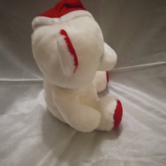 Christmas in July teddy bear Santa 12" white w/red Santa hat and red paw - Picture 2 of 5